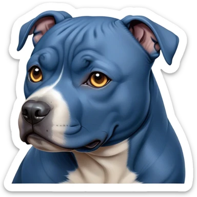 Cinematic Noble Blue Staffordshire Bull Terrier Portrait Emoji, Poised and regal, with a compact, muscular build and a sleek, well-groomed blue Fur, deep-set soulful dark eyes, Simplified yet sharp and sophisticated features, highly detailed, glowing with a soft, dignified glow, high shine, intelligent and loyal, stylized with an air of strength, focused and attentive, soft glowing outline, capturing the essence of a watchful and confident guardian, so majestic it feels as though it could stride out of the screen with effortless authority! sticker