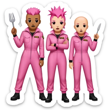 punk artists in pink jumpsuits picketing for spam meat is art sticker