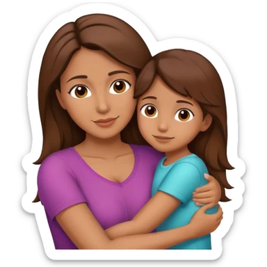 Hispanic mother and little daughter brown hair hugging sticker