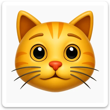 Remove the antenna thing on top of the cat's head. Keep the image exactly the same otherwise. Add a subtle highlight to the fur. The style is iOS emoji style, 3D, shiny, smooth gradients, soft shadows, realistic cat face, classic emoji look. sticker