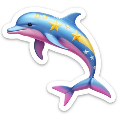 Blue, Yellow and pink streaked Dolphin with silver stars sticker
