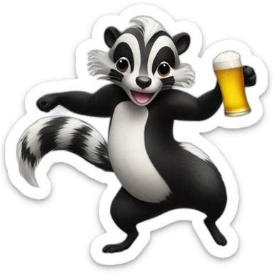 Dancing skunk with a beer sticker