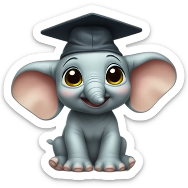 cuty elephant similar to baby yoda with a mortarboard sticker