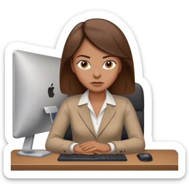 Uma mulher de cabelo castanho que é professora e um pouco brava a trabalhar no computador sem usar óculos sticker