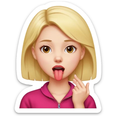 a girl holding her neck sticking her tongue out sticker