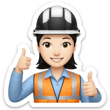 Cara de persona pelo negrocon casco blanco inginierl civil con pulgar arriba sticker