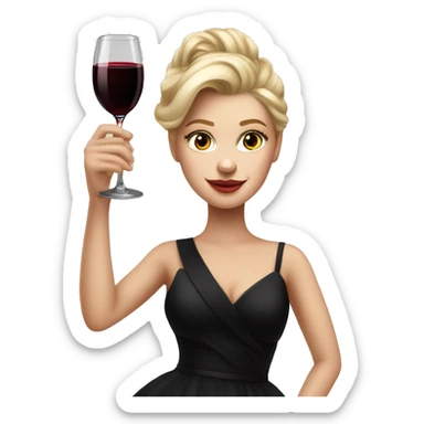 Blonde White girl in black Elegant dress with red wine, ULTRA HYPER REALISTIC sticker