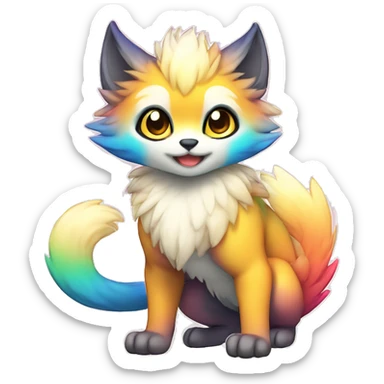 shiny, colorful, gradient, Kemono-style, Chibi, Anthro-Fur-Sona-Fakémon, Full Body sticker