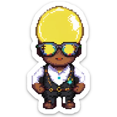 Genius character with lightbulb and glasses in pixel art style sticker