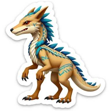 a colorful edgy cute vernid-sergal-fionbri-creature with tribal markings full body sticker