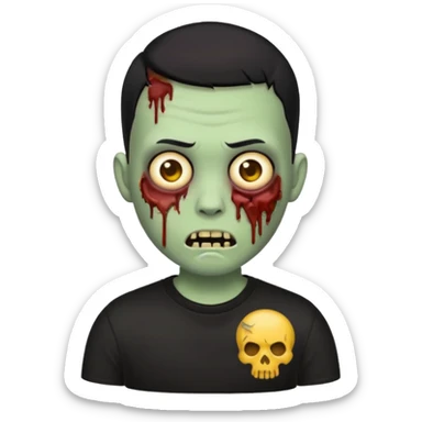 zombie emoji with buzz cut black hair and black t-shirt  sticker