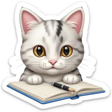 gatita feliz blanca con manchas negras atigradas viendo una libreta anillada  sticker