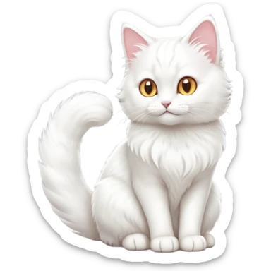 cinematic-[white cat]-realistic-full-body-sitting-emoji,-tail-curled-playfully-around-its-paws,-head-tilted-dramatically,-fluffy-[white]-fur,-simplified-yet-realistic-focused-features,-highly-detailed,-glowing-with-an-almost-sarcastic-glow sticker