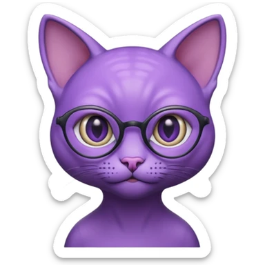 purple alien cat with no fur, and spectacles and hair sticker