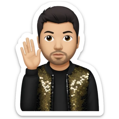 Chino Moreno from Deftones with dark brown hair, light skin, black sequin outfit sticker