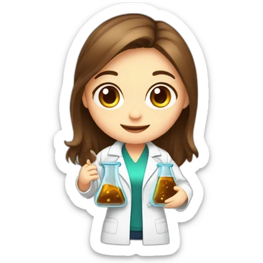 Cute Chemist Lab girl long brown hair chemistry analysis experiment holding flask sticker