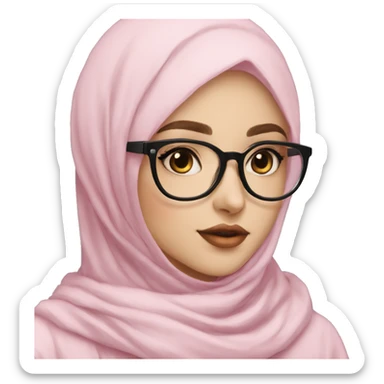white hijabi casual girls with glasses has a pink cute cheeks long lashes ans so stunning girl  sticker