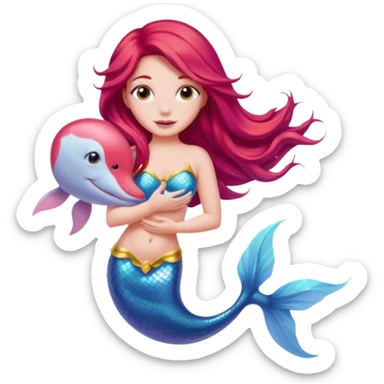 Pink dolphin emoji with ariel mermaid sticker