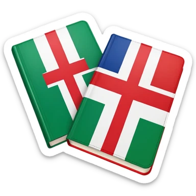 Italian to English dictionary book cover with Italian and English flags sticker
