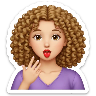 A girl with curly hair throwing a kiss sticker