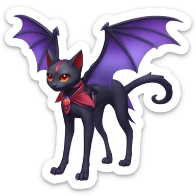 cool kawaii black purple red ethereal fantasy beautiful elegant nargacuga-bat-cat-Fakemon collar harness ribbon and leg spats full body sticker