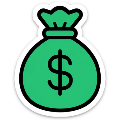 green money bag with a dollar sign, color outline style, black outline, simple and clean, no text or extra symbols sticker