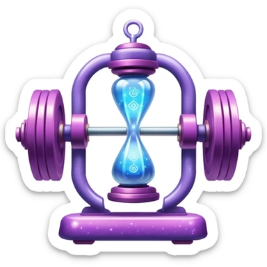 Mystical gym equipment with enchanted dumbbells, magical weight plates, and ethereal one-hour timer surrounded by energy aura and sparkles sticker