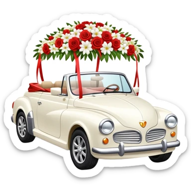 Luxury convertible car with wedding decorations, in profile sticker