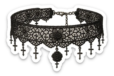 realistic goth black lace choker, highly detailed sticker