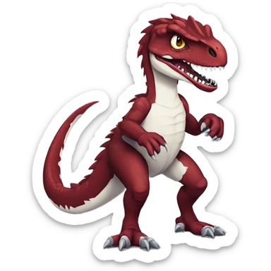 Maroon edgy badass modern handsome velociraptor-dragon-Digimon, full body sticker