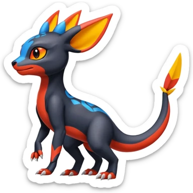 Cute Exotic Colorful Guilmon-Salandit-Umbreon-Fakémon-hybrid-creature (full body)  sticker