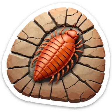 3D render of Trilobite, embedded in a chunk of rough sedimentary rock, cracked stone texture, ancient fossil aesthetic, fossilized in reddish sandstone rock, matte dry finish, Apple emoji style, isolated on white background --v 6.0 sticker