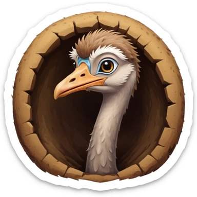 Ostrich with it's head inside a hole in the ground only it's body and neck visible sticker