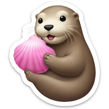 beige sea otter holding pink sea shell sticker