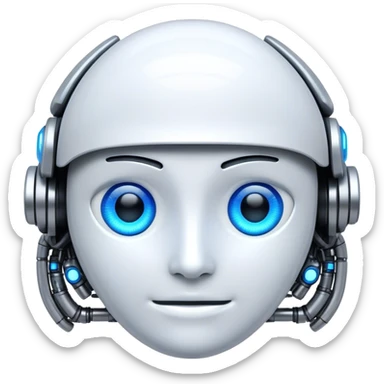 A sleek, futuristic emoji representing artificial intelligence, featuring digital circuits, glowing eyes, and a modern tech aesthetic. sticker
