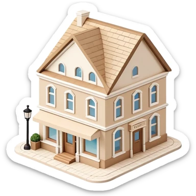 Isometric exterior little beige and white bookstore dollhouse style 3D realistic  sticker