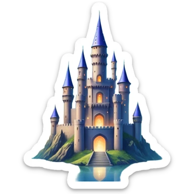Icon for Fantasy and Sci-Fi Movies: A magical collage with flying dragons. futuristic spaceships and UFOs. Stars and planets shimmer in the background with a mystical castle Hogvards an ancient wizard and robots. The atmosphere is epic, otherworldly and adventurous. Transparent background. sticker