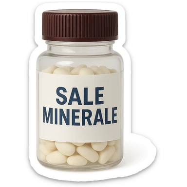 boccetta di integratore con la scritta "SALE MINERALE" SULL'ETICHETTA sticker