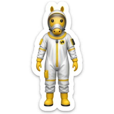A horse in a full body hazmat suit sticker