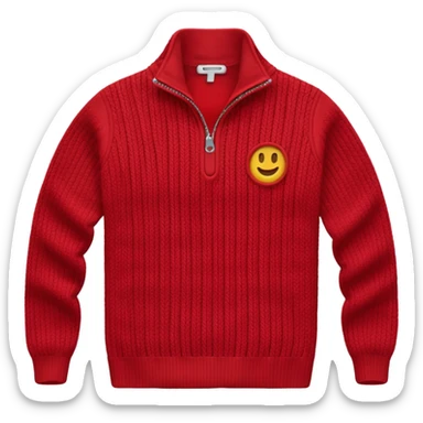 red knitted quarter zip with the knitting visible sticker