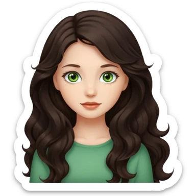 Beautiful girl, dark brown hair, wavy hair, long hair, light green eyes sticker