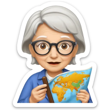 tourist old woman with glasses holding map sticker