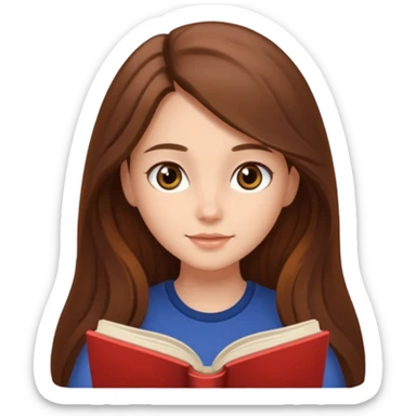 Cozy girl with long brown hair and brown eyes reading  sticker