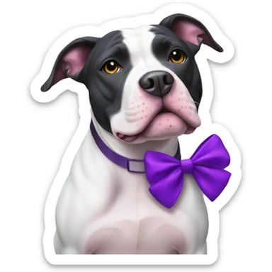 black and white pitbull with a purple bow sticker
