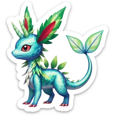 Shiny Scaley Marked Patterned Colorful Tropical Shaymin-Vaporeon-Sceptile-Flygon-Meloetta-Pokémon-Fakémon-fusion, full body sticker
