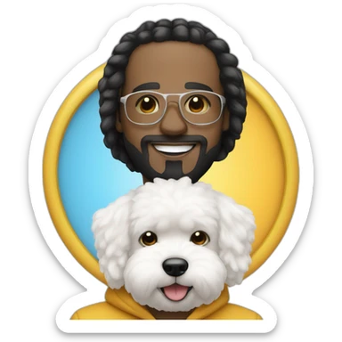 rapper-with hoop-white skin-black hair-beard-bichon dog-white-smile sticker