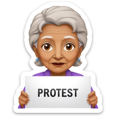 Old woman holding a  protest sign sticker