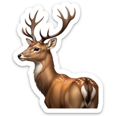 Cinematic Noble Deer Portrait Emoji, Poised and regal, with a graceful, slender build and a dappled coat of warm browns and creams, elegant antlers crowning its head, deep-set soulful gentle eyes, Simplified yet sharp and sophisticated features, highly detailed, glowing with a soft, dignified glow, high shine, intelligent and serene, stylized with an air of forest majesty, focused and attentive, soft glowing outline, capturing the essence of a watchful woodland guardian, so majestic it feels as though it could gracefully leap out of the screen with effortless authority! sticker