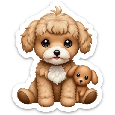 Tan maltipoo with a Rudolf stuffed animal  sticker