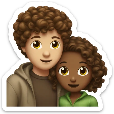 White boy with curly brown hair and green eyes, kissing a brown girl with straight brown hair and brown eyes  sticker